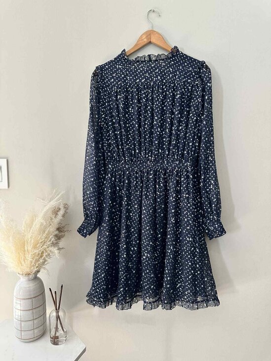 Kate Spade New York Navy Star Print Ruffle Dress, Size 10 - Picture 2 of 4